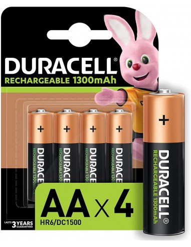 Duracell Pilas Recargables NiHM AA LR6 1.2V 1300mAh - Precargadas - 4 Unidades