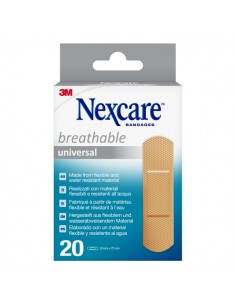 Nexcare Universal Breathable Pack de 20 Apositos para Heridas - 19x72mm - Transpirable - Resistente al Agua - Color Piel