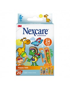 Nexcare Happy Kids Pack de 20 Apositos para Heridas - 19x72mm - Transpirables - para Pieles Delicadas - Color Estampado