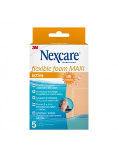 Nexcare Flexible Foam Maxi Active Pack de 5 Apositos para Heridas - 50x101mm - Flexibles - Transpirable - Resistente al Agua