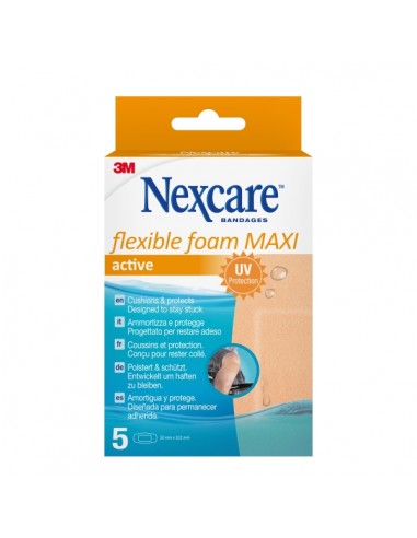 Nexcare Flexible Foam Maxi Active Pack de 5 Apositos para Heridas - 50x101mm - Flexibles - Transpirable - Resistente al Agua