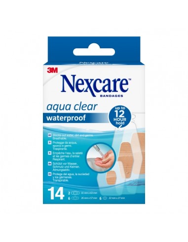 Nexcare Aqua Clear Waterproof Pack de 14 Apositos Surtidos - Impermeables - Color Transparente