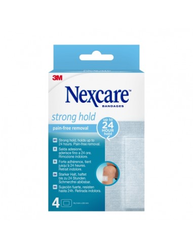 Nexcare Strong Hold Pack de 4 Apositos para Heridas - 76.2x101mm - Retirada Sin Dolor - Transpirables - Reposicionables -