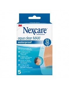 Nexcare Aqua Clear Maxi Waterproof Pack de 5 Apositos para Heridas - 60x88mm - Impermeables - Resistente al Agua - Color