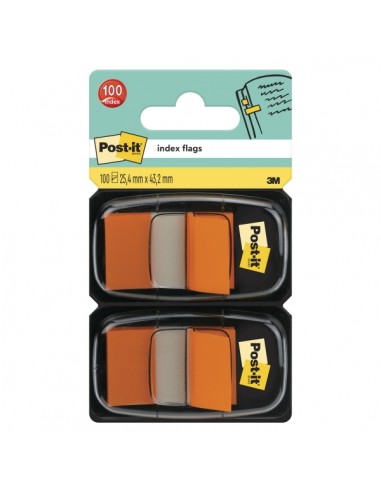 Post-It Index Pack de 2 Dispensadores con 50 Marcadores de Indice Reposicionables - Forma Rectangular - Color Naranja