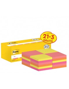 Post-It Pack de 24 Blocs de 100 Notas Adhesivas Reposicionables - Forma Cuadrada - 76x76mm - Colores Surtidos