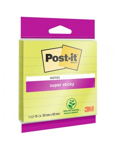 Post-It Super Sticky Pack de Hojas Bloc-1 Bloc de 70 Bloc de 70 Notas Grandes Adhesivas Reposicionables - con Lineas -