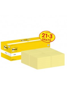 Post-It Pack de 24 Blocs de 100 Notas Adhesivas Reposicionables - Forma Cuadrada - 76x76mm - Color Amarillo Claro