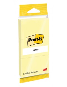 Post-It Pack de 3 Blocs de 100 Notas Adhesivas Reposicionables - 38x51mm - 100-PEFC - Color Amarillo Claro