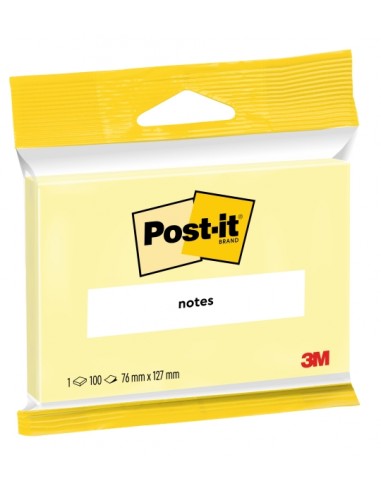 Post-It Bloc de 100 Notas Adhesivas Reposicionables - 76x127mm - 100-PEFC - Color Amarillo Claro