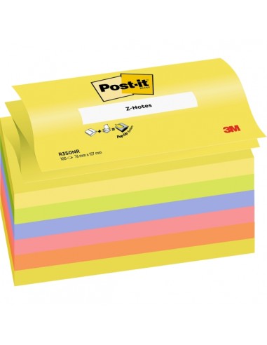 Post-It Pack de 6 Blocs de 100 Z-Notas Adhesivas Reposicionables - Forma Rectangular - 76x127mm - Colores Surtidos