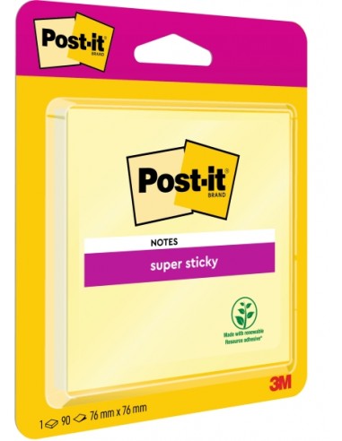 Post-It Super Sticky Bloc de 90 Notas Adhesivas Reposicionables - 76x76mm - 100-PEFC - Color Amarillo Claro