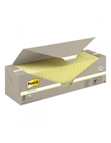 Post-It Pack de 24 Blocs de 100 Notas Adhesivas Recicladas - Forma Cuadrada - 76x76mm - Color Amarillo Claro