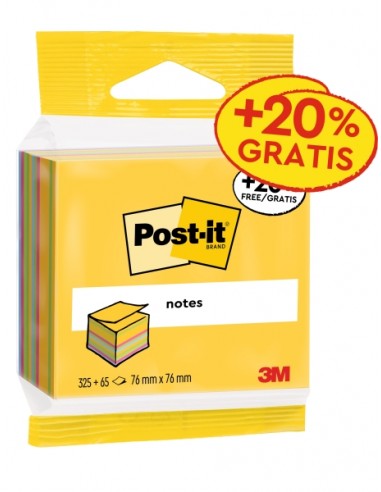 Post-It Cubo de 390 Notas Adhesivas Reposicionables - Forma Cuadrada - 76x76mm - Colores Surtidos