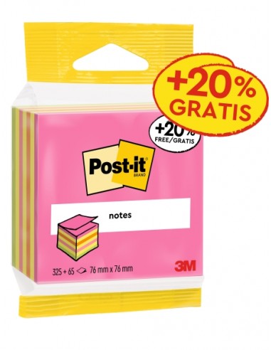 Post-It Cubo de 400 Notas Adhesivas Reposicionables - Forma Cuadrada - 76x76mm - Colores Surtidos