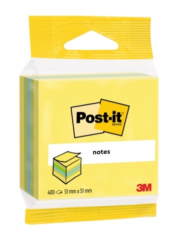 Post-It Cubo de 400 Notas Adhesivas Reposicionables - Forma Rectangular - 51x51mm - Colores Surtidos