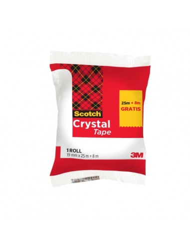 Scotch Crystal Cinta Adhesiva - 19mm x 33m - Promocion 25m-8m Gratis - Color Transparente