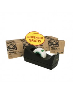 Scotch Magic Pack de 14 Cintas Adhesivas - 66-Adhesivo Vegetal - 19mm x 33m - Promocion Dispensador Gratis - Color Negro