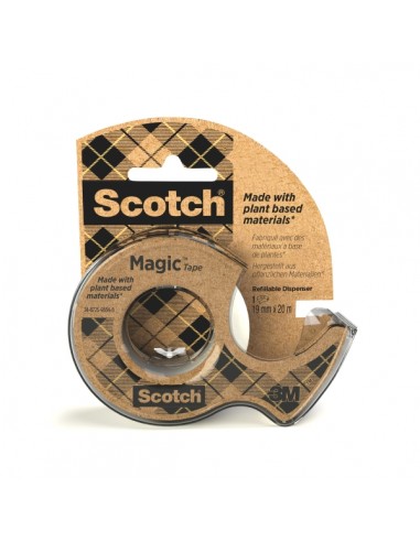 Scotch Magic Cinta Adhesiva - 66-Adhesivo Vegetal - 19mm x 20m - Incluye Dispensador - Color Blanco