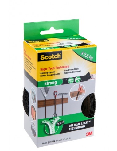 Scotch Pack de 2 Cierres Adhesivos Reposicionables - 25mm x 1.2m - Color Negro
