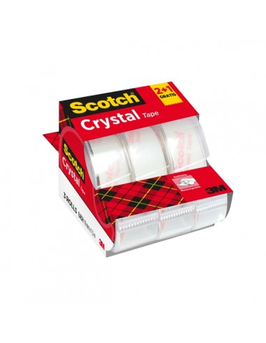 Scotch Crystal Pack de 3 Cintas Adhesivas - 19mm x 7.5m - Promocion 2-1 Gratis - Color Transparente