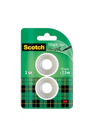 Scotch Magic Pack de 2 Cintas Adhesivas Invisible - Recambio - 19mm x 7.5m - Color Transparente