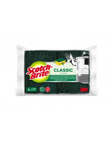 Scotch-Brite Classic Pack de 4Â Estropajos de Cocina - Proteccion para los Dedos - Color Verde Oscuro