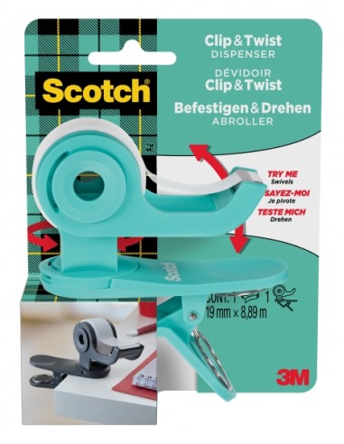 Scotch Dispensador de Cinta Adhesiva - para Cintas de hasta 19mm x 8.89m - Incluye Cinta Adhesiva - Color Turquesa