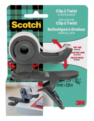 Scotch Dispensador de Cinta Adhesiva - para Cintas de hasta 19mm x 8.89m - Incluye Cinta Adhesiva - Color Gris