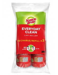 Scotch-Brite Everyday Clean Recambio para Pack de 2 Rodillos Quitapelusas Adhesivo - 30 Hojas por Rodillo - Color Blanco