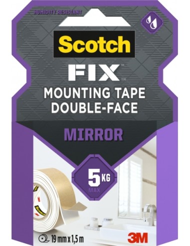 Scotch-Fix Cinta de Montaje de Doble Cara para Espejos - 19mm x 1.5m - Color Blanco