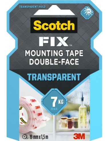 Scotch-Fix Cinta de Montaje de Doble Cara Transparente - 19mm x 1.5m - Color Transparente