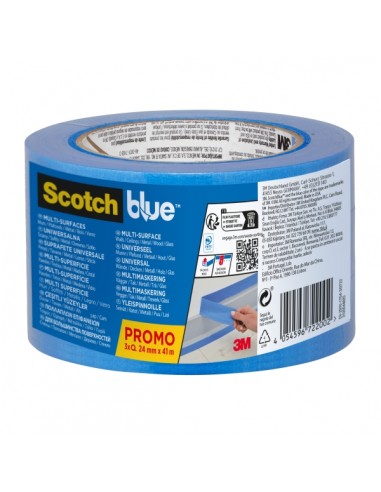 Scotchblue Pack de 3 Cintas de Enmascarar - 24mm x 41m - 100-PEFC - Multisuperficie - Color Azul