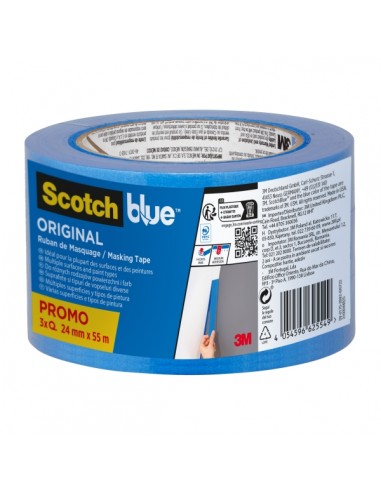 Scotchblue Original Pack de 3 Cintas de Enmascarar - 24mm x 55m - 100-PEFC - Multisuperficie - Color Azul