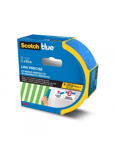 Scotchblue Cinta de Enmascarar para Lineas Precisas - 36mm x 55m - 100-PEFC - Color Azul