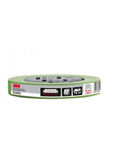 3M Cinta de Enmascarar Profesional para Superficies Rugosas - 18mm x 50m - Color Verde