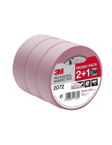 3M Pack de 3 Cintas de Enmascarar para Superficies Delicadas - 36mm x 50m - Promocion 2-1 Gratis - Color Rosa