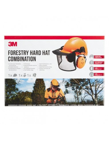 3M Pack Forestal de Seguridad para Cabeza - Casco Protector - Orejeras Auditivas - Pantalla Facial de Malla de Acero - Color