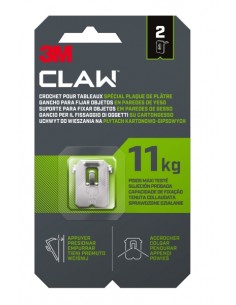 3M Claw Pack de 2 Ganchos de Metal para Paredes de Yeso - Soporta hasta 11kg - Color Gris Titanio