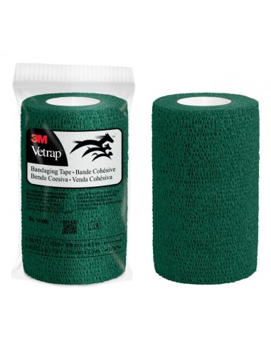 3M Vetrap Venda Cohesiva - 10cm x 4.5m - Flexible - Transpirable - Autoadhesiva - Color Verde Militar