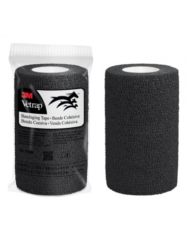 3M Vetrap Venda Cohesiva - 10cm x 4.5m - Flexible - Transpirable - Autoadhesiva - Color Negro