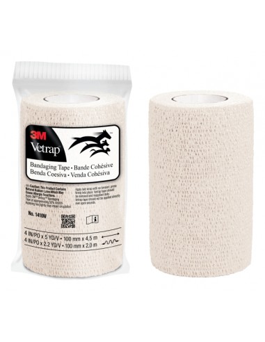 3M Vetrap Venda Cohesiva - 10cm x 4.5m - Flexible - Transpirable - Autoadhesiva - Color Blanco