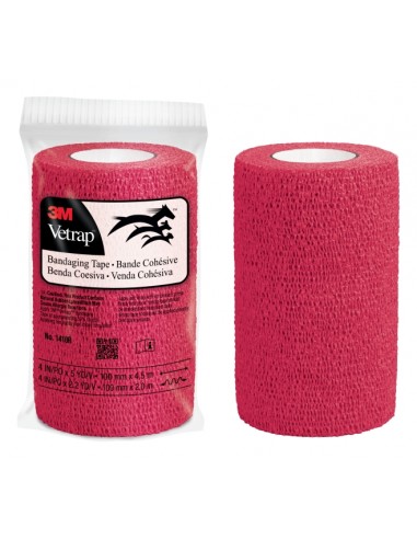 3M Vetrap Venda Cohesiva - 10cm x 4.5m - Flexible - Transpirable - Autoadhesiva - Color Rojo