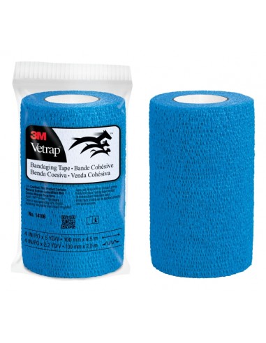 3M Vetrap Venda Cohesiva - 10cm x 4.5m - Flexible - Transpirable - Autoadhesiva - Color Azul