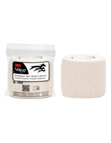 3M Vetrap Venda Cohesiva - 5cm x 4.5m - Flexible - Transpirable - Autoadhesiva - Color Blanco