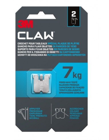 3M Claw Pack de 2 Ganchos de Metal para Paredes de Yeso - Soporta hasta 7 kg - Color Gris Titanio