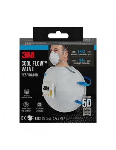 3M Pack de 5 Mascarillas para Particulas FFP2 - Desechable - con Valvula - para Niveles Medios de Particulas - Color Blanco