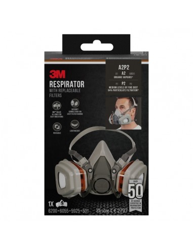 3M Mascarilla de Media Cara - Filtros Reemplazables - Color Gris