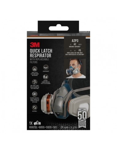 3M Mascarilla de Media Cara - Cierre Rapido - Filtros Reemplazables - Color Gris