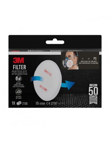 3M Filtros de Repuesto para Mascara de Media Cara - Proteccion Contra Altos Niveles de Particulas P3 - 1 Par - Color Blanco